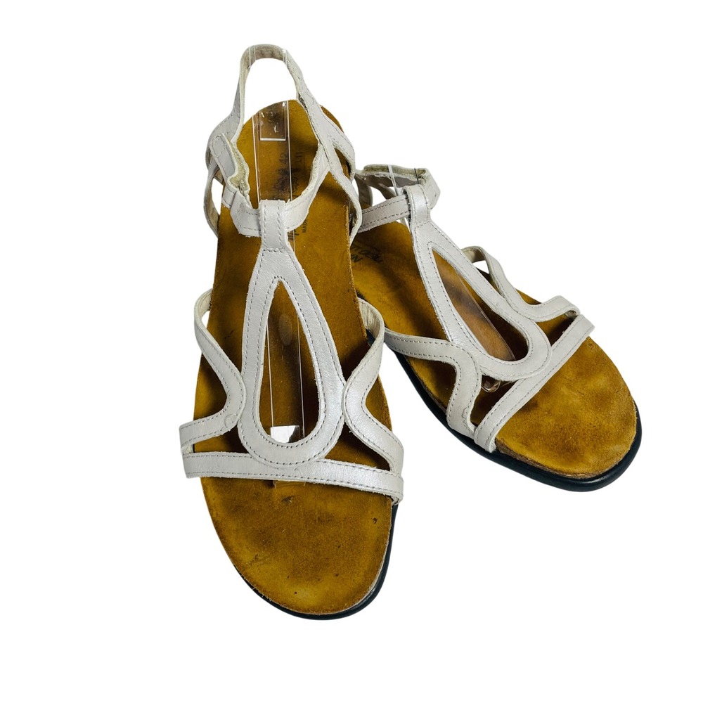 Naot Strappy Leather Comfort Sandals Womens 42 Silver White Good Ankle Strap foo